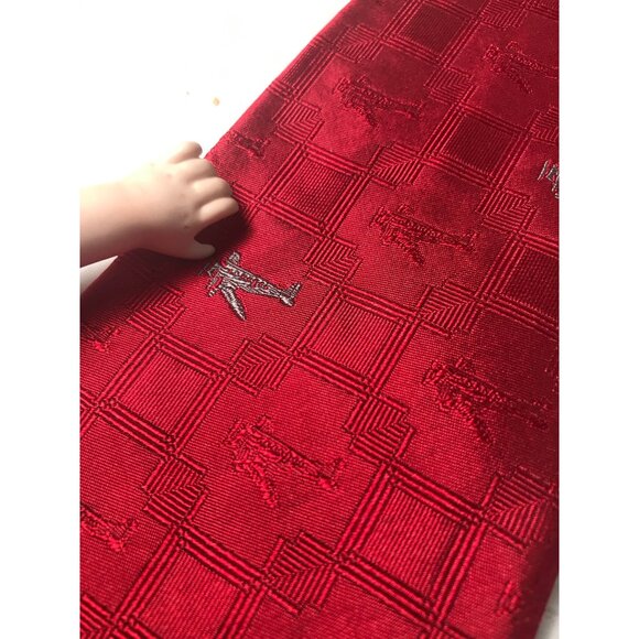 Düsseldorf International Reine Seide Red Silk Print & Embroidered Airplanes - Picture 5 of 6